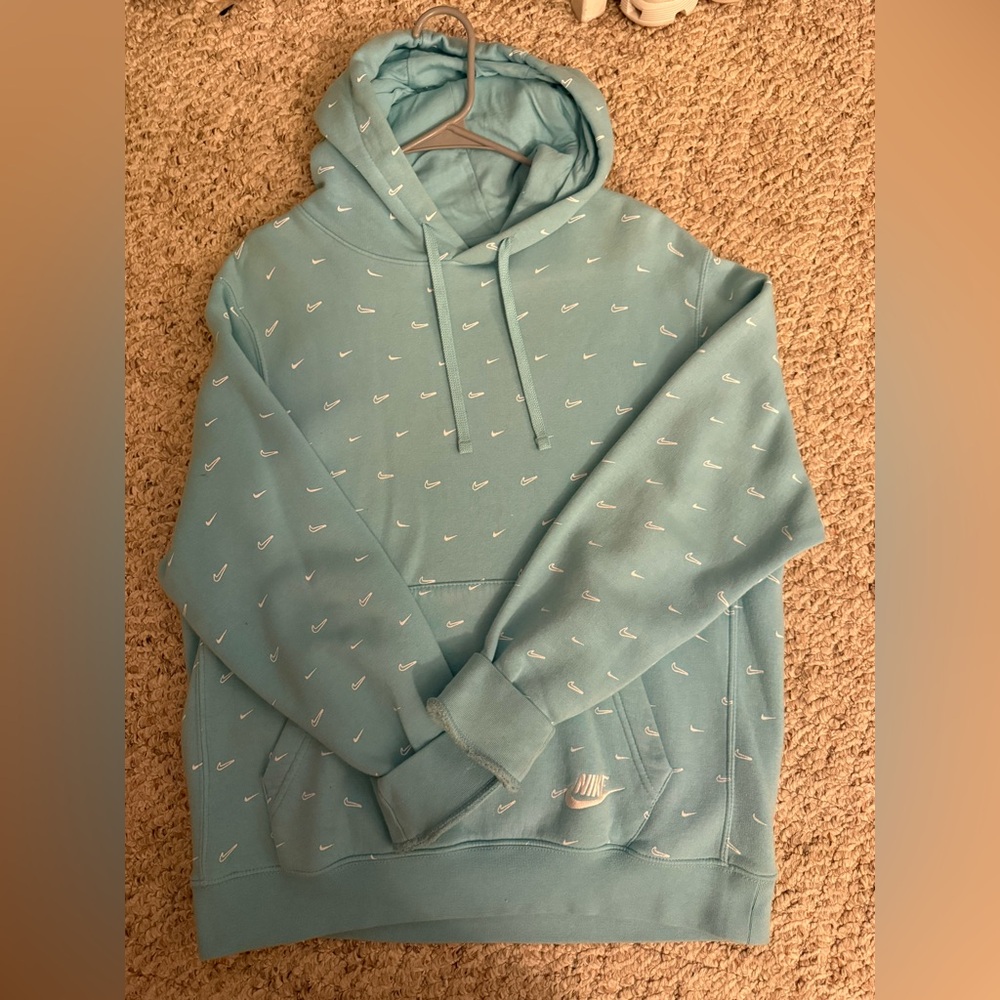 Nike Men's Teal Hoodie with Logo Pattern